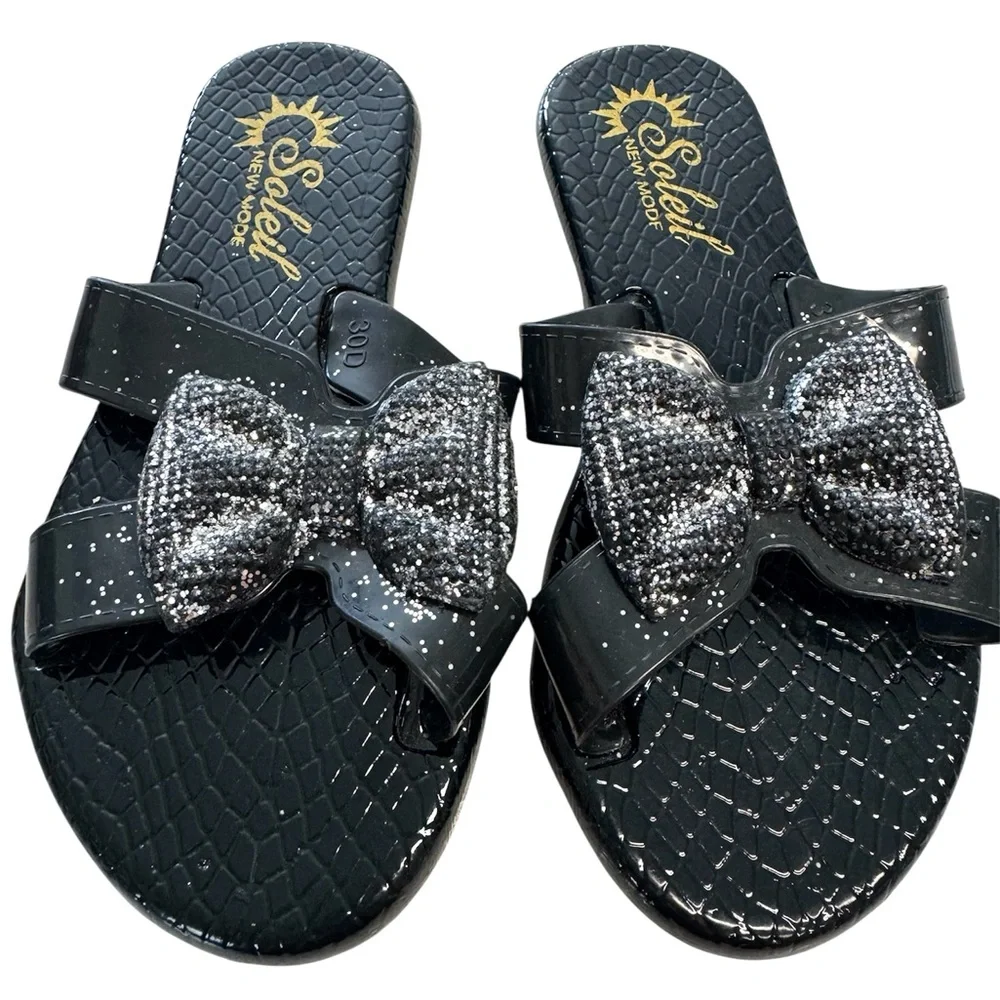 Soleil  New Mode Black Glitter Bow Sandals Size 30 US 12.5
